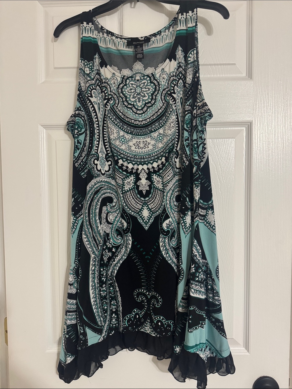 Style & Co Teal and Black Paisley Swing Tank